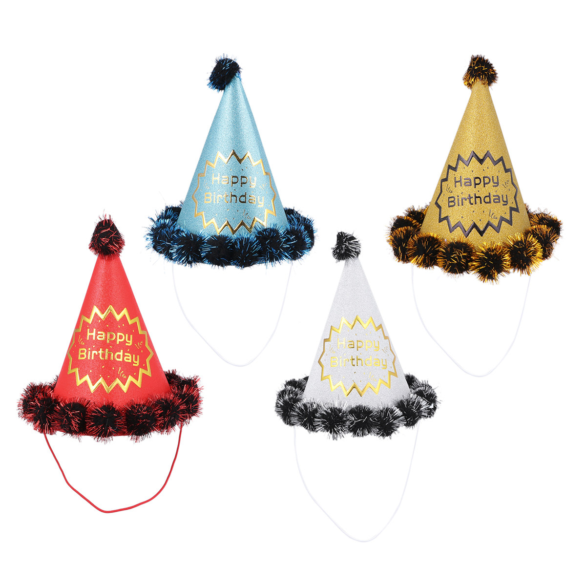 Party Hat Cone - 4pcs Glitter Birthday Hats Shiny Cone