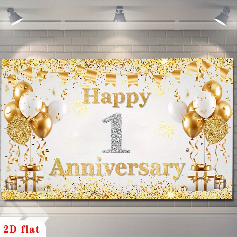2D Flat Gold White Happy 1st A - Party Banner Gold recension och pris