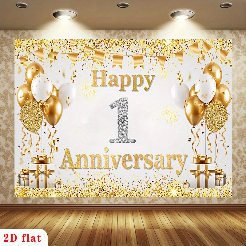 2D Flat Gold White Happy 1st A - Party Banner Gold recension och pris