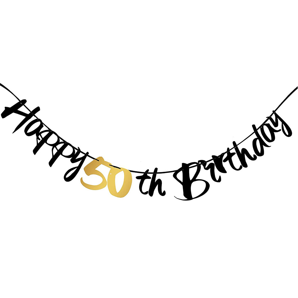 50th Birthday Decoration Black - Party Banner Gold recension och pris