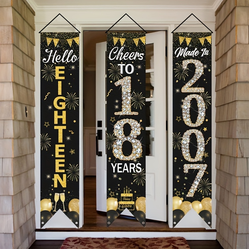 2D 3Pcs 18th Birthday Door Ban - Party Banner Gold recension och pris
