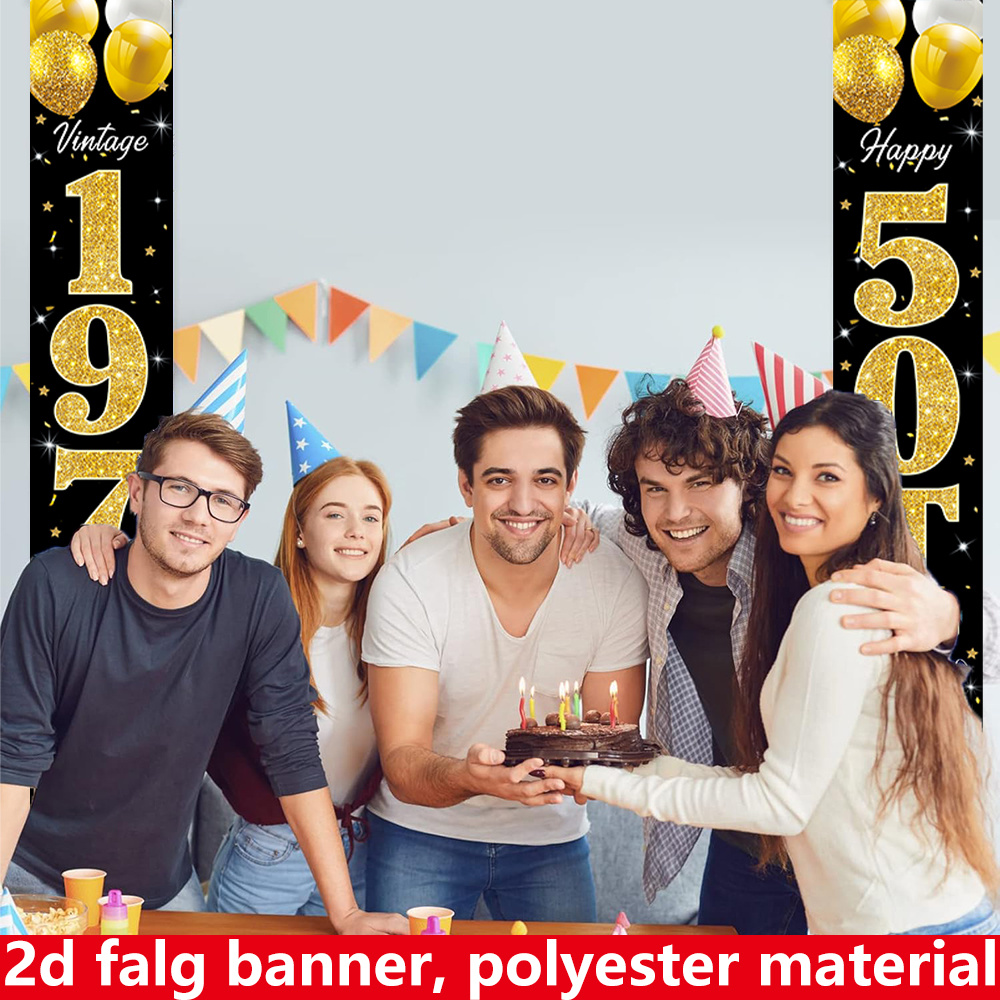 2D flat banner, 2pc birthday b - Party Banner Gold recension och pris