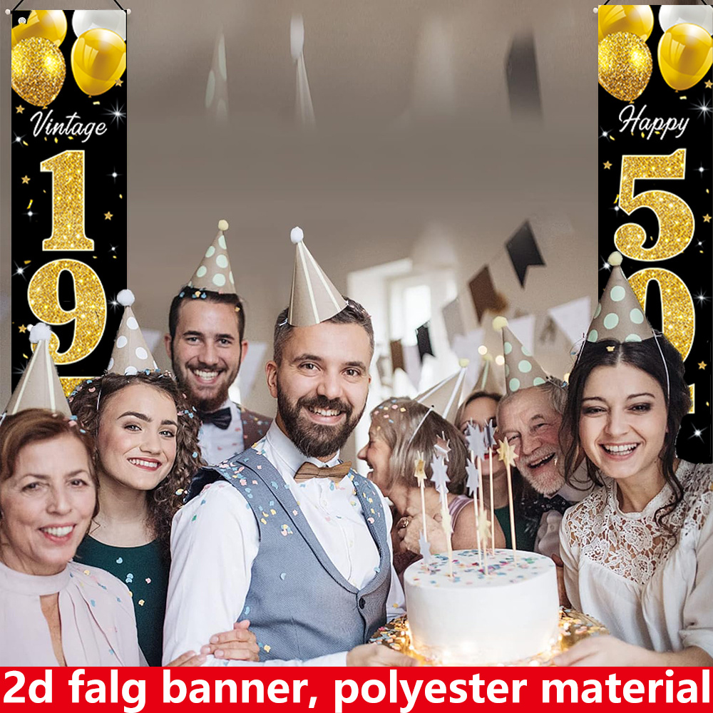 2D flat banner, 2pc birthday b - Party Banner Gold recension och pris