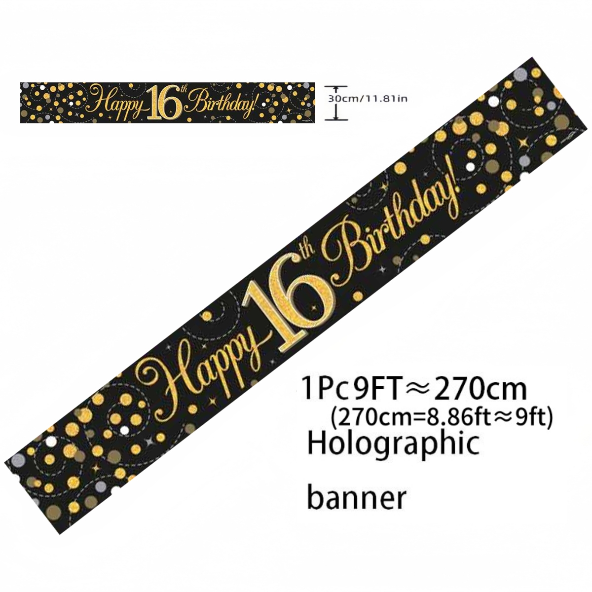 Black Gold Holographic Birthda - Party Banner Gold recension och pris
